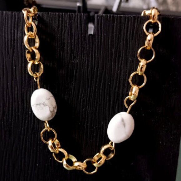 KOHL'S Mod/Contemporary Gold White/Gray Marble Stone Rolo Chain Bracelet**NEW! - Picture 2 of 3